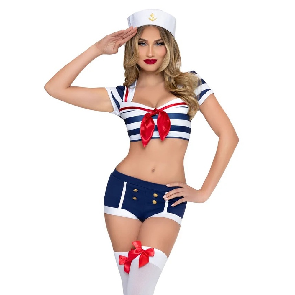 Leg Avenue - PinUp Sailor Top and Short Kostuum - Blauw/Wit